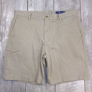 Vineyard Vines Shorts Mens 38 Khaki Tan Stretch Cotton Chino Flat Front 9 Inch